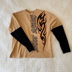 URBAN OUTFITTERS Flame Black and Tan Layered Tee
